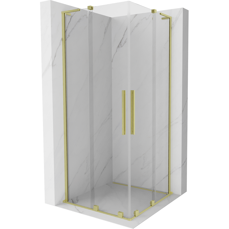 Mexen Velar L Duo tolóajtós zuhanykabin 90 x 90 cm, átlátszó, arany kefés - 871-090-090-02-03-55