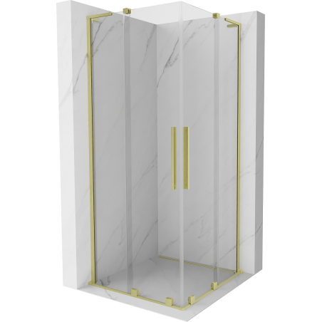 Cabină de duș Mexen Velar L Duo culisabilă 90 x 90 cm, transparentă, auriu periat - 871-090-090-02-03-55