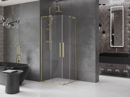 Cabina de duș culisantă Mexen Velar L Duo 80 x 80 cm, transparent, auriu periat - 871-080-080-02-03-55