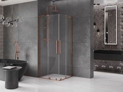 Mexen Velar L Duo cabină de duș glisantă 80 x 80 cm, transparent, aur roz - 871-080-080-02-03-60