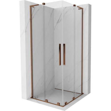 Cabina de duș glisantă Mexen Velar L Duo 100 x 100 cm, transparent, aur roz - 871-100-100-02-03-60