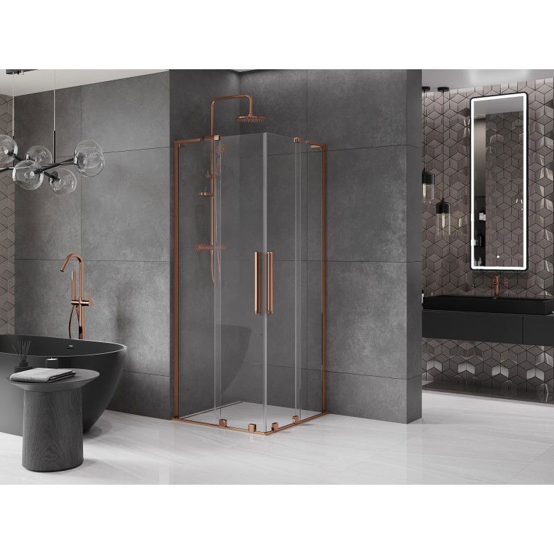 Mexen Velar L Duo cabină de duș glisantă 90 x 90 cm, transparent, aur roz - 871-090-090-02-03-60