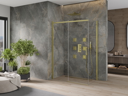 Mexen Omega 140 x 70 cm-es toló zuhanykabin, átlátszó, arany - 825-140-070-50-00