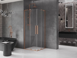 Mexen Velar L Duo cabină de duș culisantă 80 x 80 cm, transparentă, cupru periat - 871-080-080-02-03-65