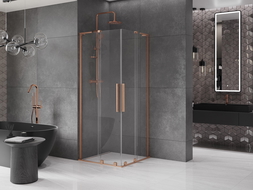 Cabină de duș Mexen Velar L Duo culisantă 90 x 90 cm, transparentă, cupru periat - 871-090-090-02-03-65