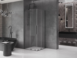 Mexen Velar L Duo cabină de duș glisantă 100 x 100 cm, transparent, gri metalic periat - 871-100-100-02-03-66