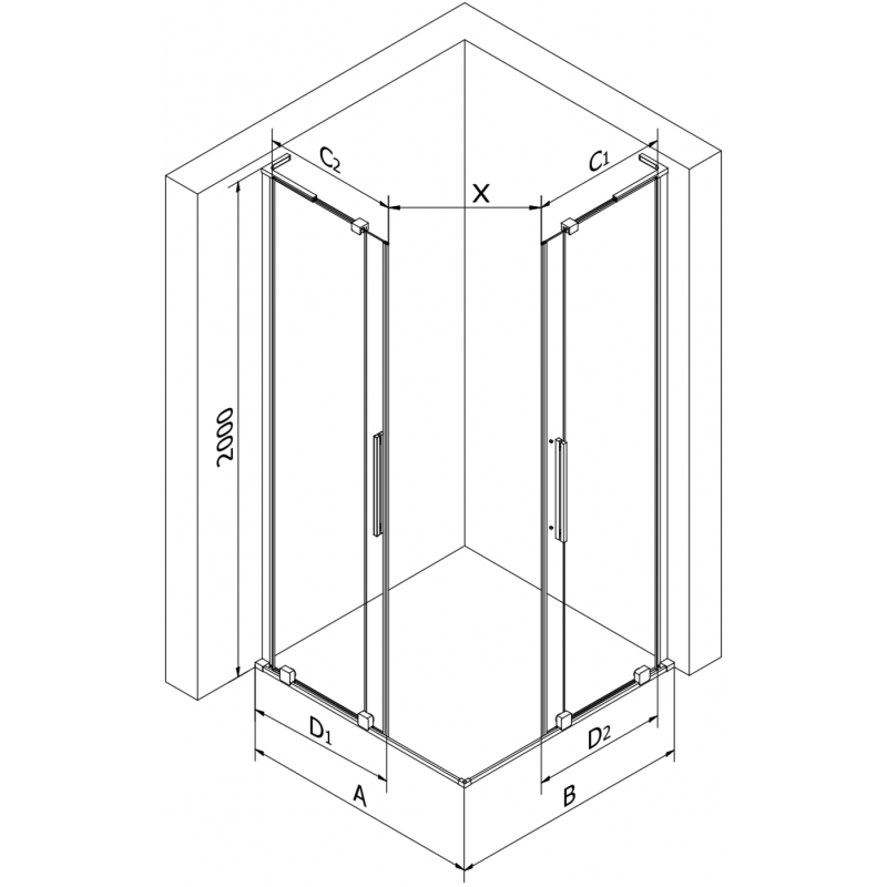 Mexen Velar L Cabină de duș glisantă Duo 80 x 80 cm, transparentă, metal fumuriu - 871-080-080-02-03-95