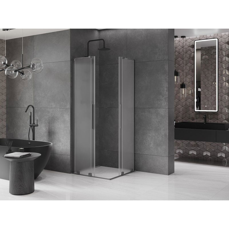 Mexen Velar L Duo cabină de duș glisantă 100 x 100 cm, înghețată, gun metal - 871-100-100-02-33-95