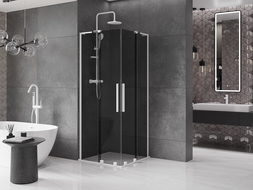 Cabina de duș glisantă Mexen Velar L Duo 100 x 100 cm, grafit, alb - 871-100-100-02-43-20