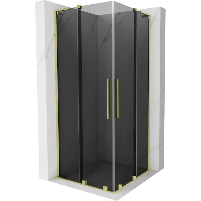 Mexen Velar L Duo tolóajtós zuhanykabin 90 x 90 cm, grafit, arany kefélt - 871-090-090-02-43-55