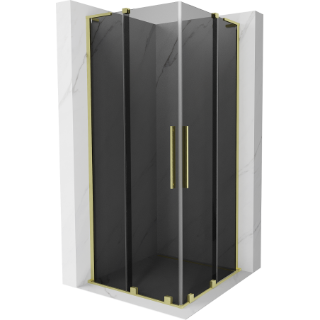 Mexen Velar L Duo tolóajtós zuhanykabin 90 x 90 cm, grafit, arany kefélt - 871-090-090-02-43-55