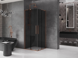 Mexen Velar L Duo cabină de duș culisantă 90 x 90 cm, grafit, auriu roz - 871-090-090-02-43-60