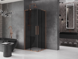 Mexen Velar L Duo cabină de duș culisantă 90 x 90 cm, grafit, cupru periat - 871-090-090-02-43-65