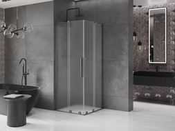 Cabină de duș glisantă Mexen Velar L Duo 90 x 90 cm, sticlă mată, gri periat - 871-090-090-02-33-66