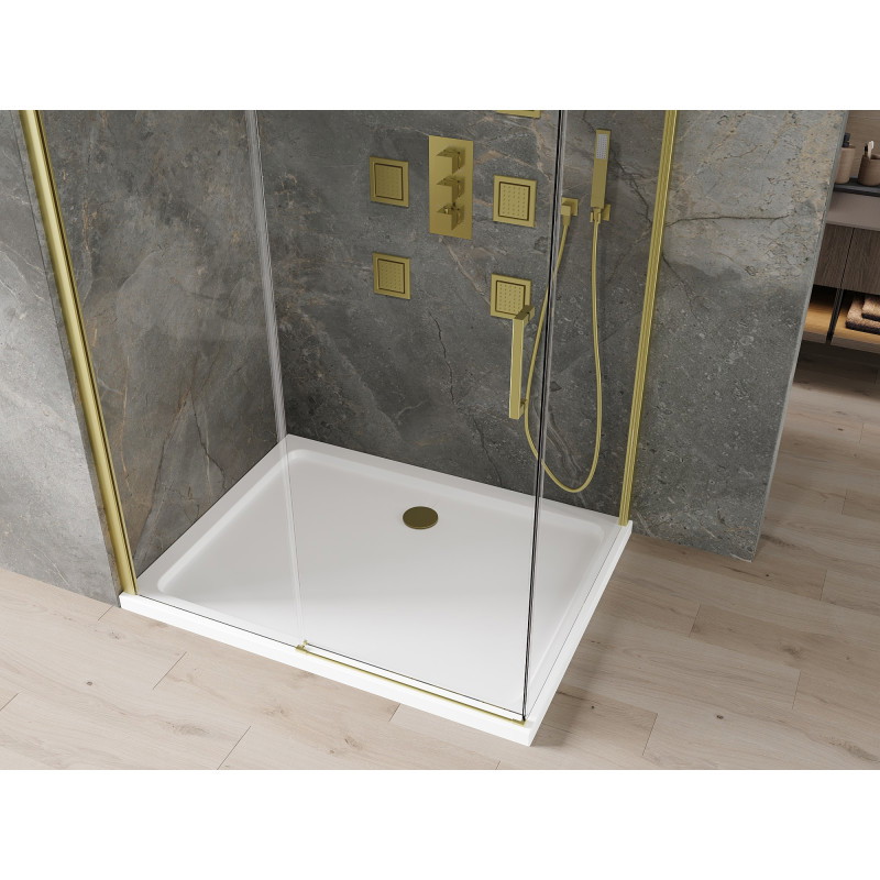Mexen Omega szétcsúsztatható zuhanykabin 120 x 90 cm, átlátszó, arany + Flat zuhanytálca - 825-120-090-50-00-4010
