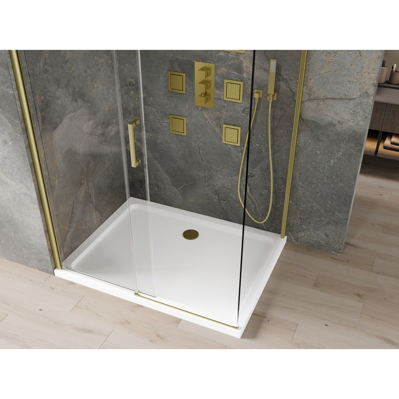 Mexen Omega elosztott zuhanykabin 130 x 90 cm, átlátszó, arany + Flat zuhanytálca - 825-130-090-50-00-4010