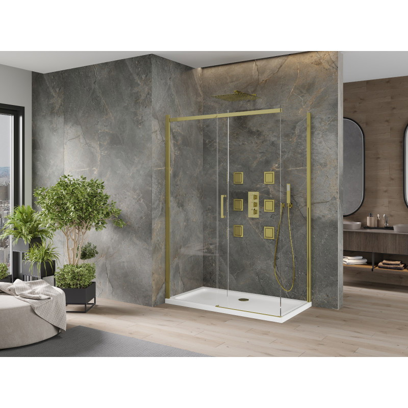 Mexen Omega 140 x 70 cm-es csúsztatható zuhanykabin, átlátszó, arany + Flat tálca - 825-140-070-50-00-4010