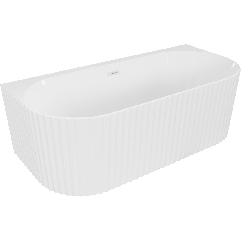 Mexen Sella szabadon álló falhoz állítható bordázott kád 150 x 75 cm, fehér fényes, fehér túlfolyó - 52711507500-20