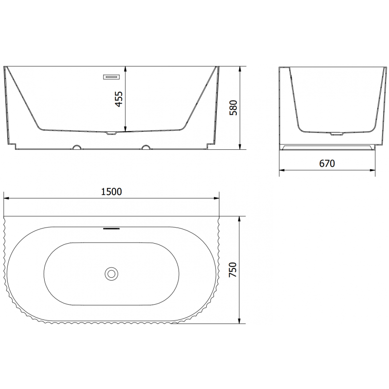 Mexen Sella cadă freestanding cu nervuri aplicate pe perete 150 x 75 cm, alb lucios, preaplin auriu periat - 52711507500-55