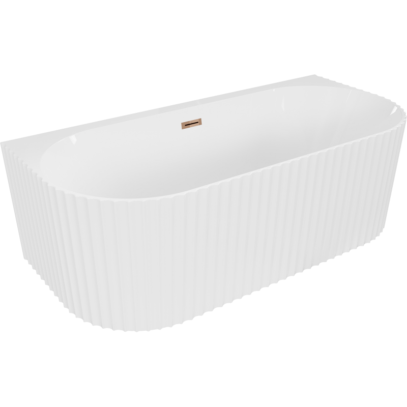 Mexen Sella cadă freestanding montată la perete cu striații 150 x 75 cm, alb lucios, preaplin aur roz - 52711507500-60