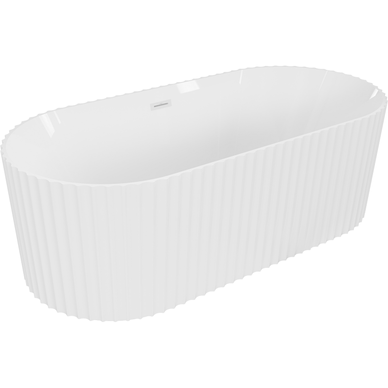 Mexen Paola cadă freestanding cu nervuri 150 x 75 cm, alb lucios, preaplin alb - 52721507500-20