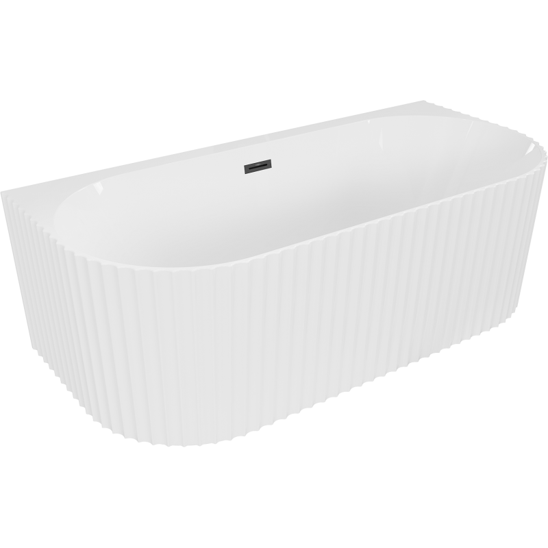 Mexen Sella szabadon álló fal melletti bordázott kád 150 x 75 cm, fényes fehér, fekete túlfolyó - 52711507500-70