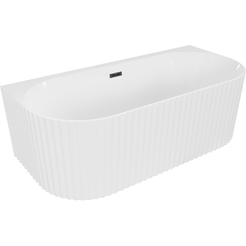 Mexen Sella szabadonálló fal melletti bordázott kád 150 x 75 cm, fehér fényes, fekete túlfolyó - 52711507500-70