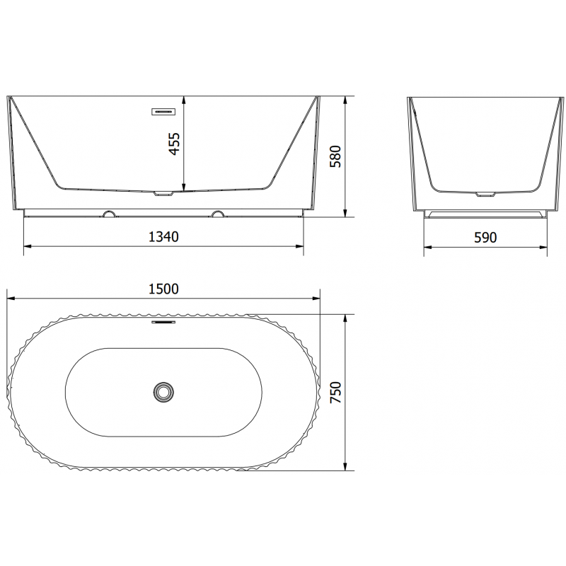 Mexen Paola cadă freestanding cu striații 150 x 75 cm, alb lucios, preaplin auriu - 52721507500-50