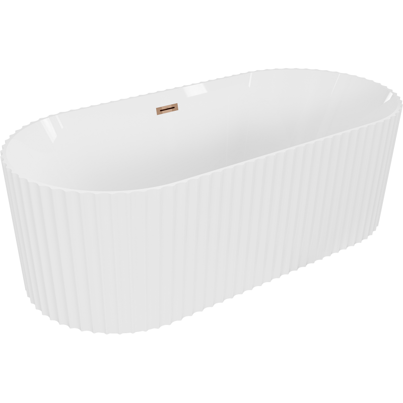 Mexen Paola szabadon álló bordázott kád 150 x 75 cm, fehér fényes, lefolyó rózsaszín arany - 52721507500-60