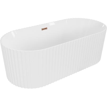 Mexen Paola szabadon álló bordázott kád 150 x 75 cm, fehér fényes, lefolyó rózsaszín arany - 52721507500-60