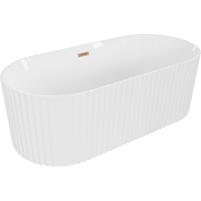 Mexen Paola cadă freestanding canelată 150 x 75 cm, alb lucios, preaplin cupru periat - 52721507500-65