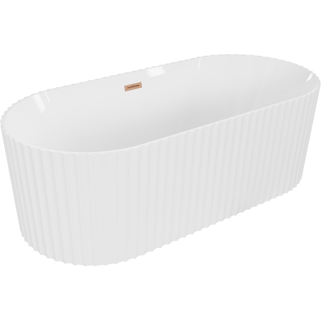 Mexen Paola szabadon álló bordázott kád 150 x 75 cm, fényes fehér, kefélt réz túlfolyó - 52721507500-65