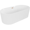 Mexen Paola szabadon álló bordázott kád 150 x 75 cm, fényes fehér, kefélt réz túlfolyó - 52721507500-65