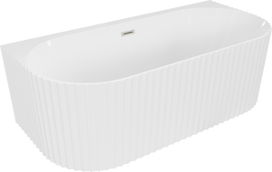 Mexen Sella szabadon álló bordázott fal melletti kád 150 x 75 cm, fehér fényes, túlfolyó kefélt nikkel - 52711507500-97