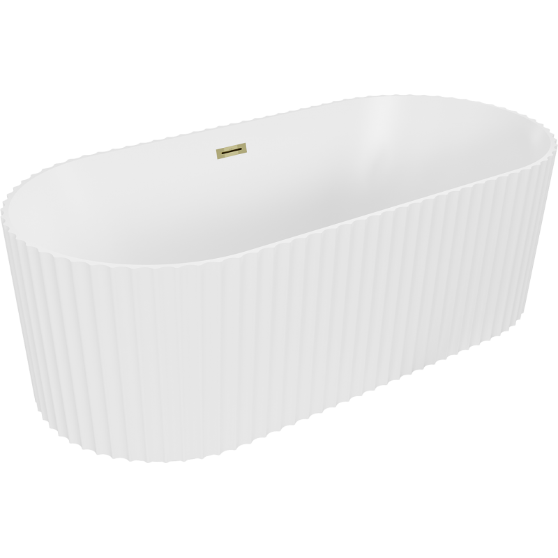 Mexen Paola szabadon álló bordázott kád 150 x 75 cm, fehér matt, arany túlfolyó - 52721507501-50