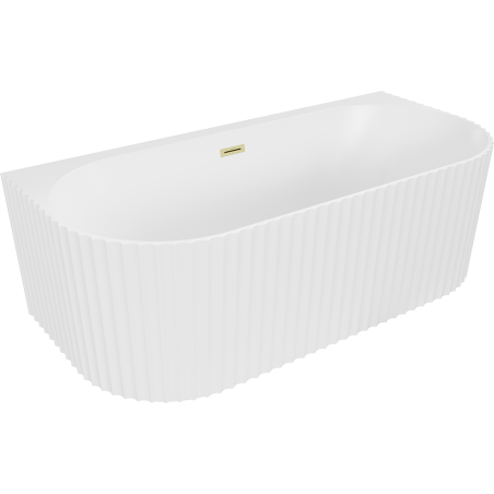 Cadă Mexen Sella freestanding lângă perete, cu striații 150 x 75 cm, alb mat, preaplin auriu periat - 52711507501-55