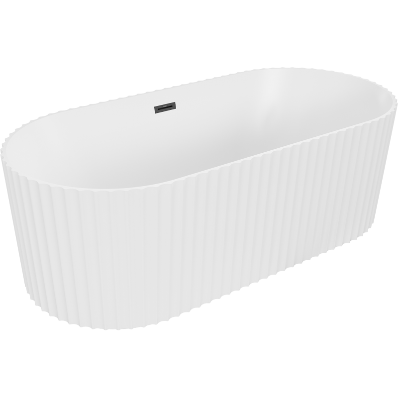 Mexen Paola cadă freestanding striată 150 x 75 cm, alb mat, preaplin negru - 52721507501-70