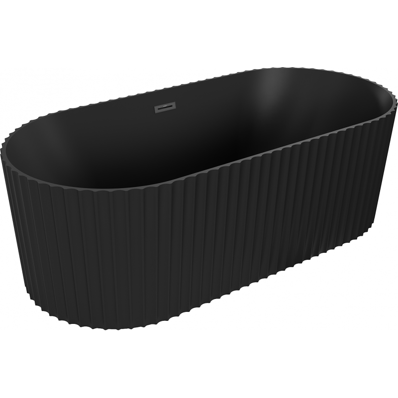 Mexen Paola cadă freestanding canelată 150 x 75 cm, negru mat, preaplin negru - 52721507571-70