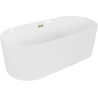 Mexen Paola cadă de baie freestanding cu striații 170 x 80 cm, alb lucios, preaplin auriu - 52721708000-50