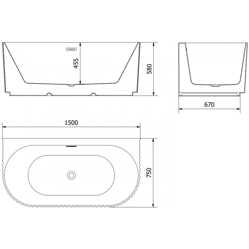 Mexen Sella cada independentă cu riflaj lângă perete 150 x 75 cm, neagră mată, preaplin gri pistol periat - 52711507571-66