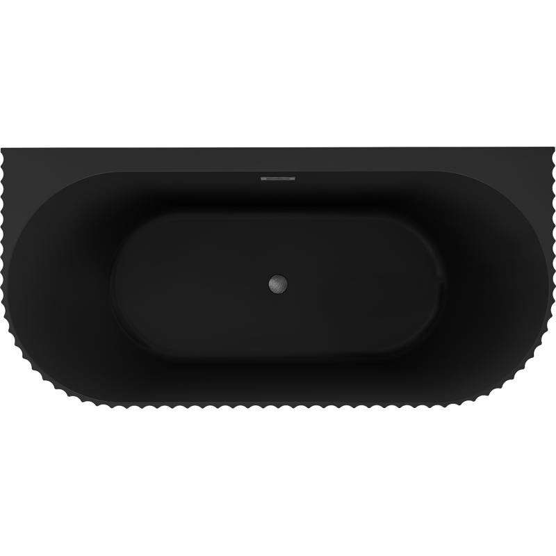 Mexen Sella szabadon álló bordázott kád, fal melletti, 150 x 75 cm, matt fekete, gun gray szálcsiszolt túlfolyó - 52711507571-66