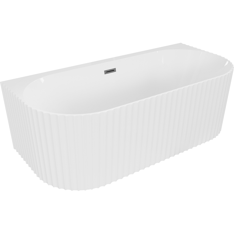 Mexen Sella szabadon álló, falhoz közeli, bordázott kád 170 x 80 cm, fehér fényes, gun gray kefélt túlfolyóval - 52711708000-66