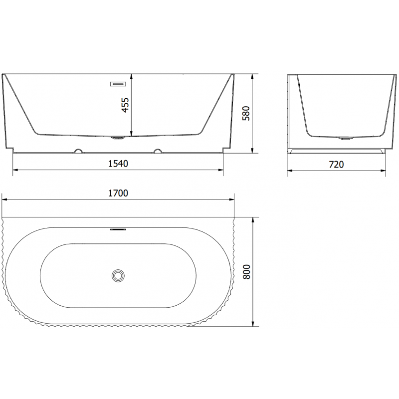 Mexen Sella cadă freestanding cu perete ondulat 170 x 80 cm, alb lucios, preaplin gri armat periat - 52711708000-66
