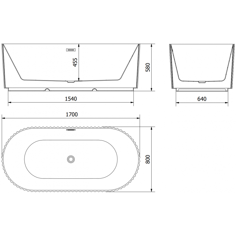 Mexen Paola cadă freestanding canelată 170 x 80 cm, alb mat, preaplin auriu periat - 52721708001-55