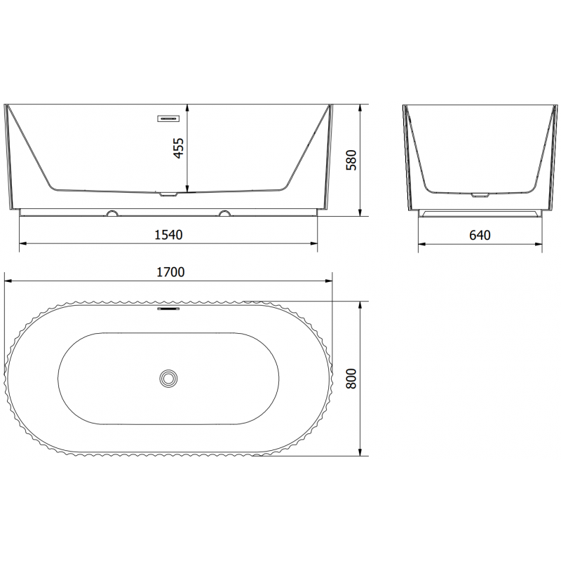 Mexen Paola cadă de baie freestanding cu caneluri 170 x 80 cm, alb mat, preaplin cupru periat - 52721708001-65