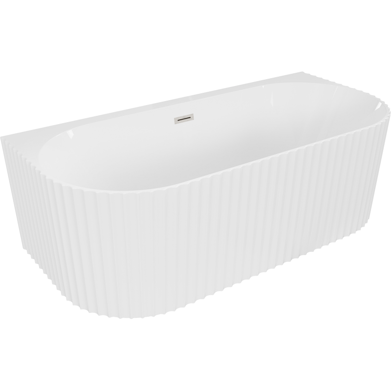 Mexen Sella szabadon álló oldalfali bordázott kád 170 x 80 cm, fehér fényes, kefélt nikkel túlfolyóval - 52711708000-97