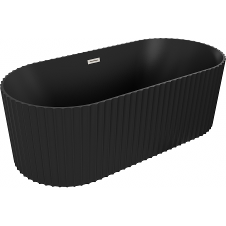 Mexen Paola cadă freestanding canelată 170 x 80 cm, negru mat, preaplin nichel periat - 52721708071-97