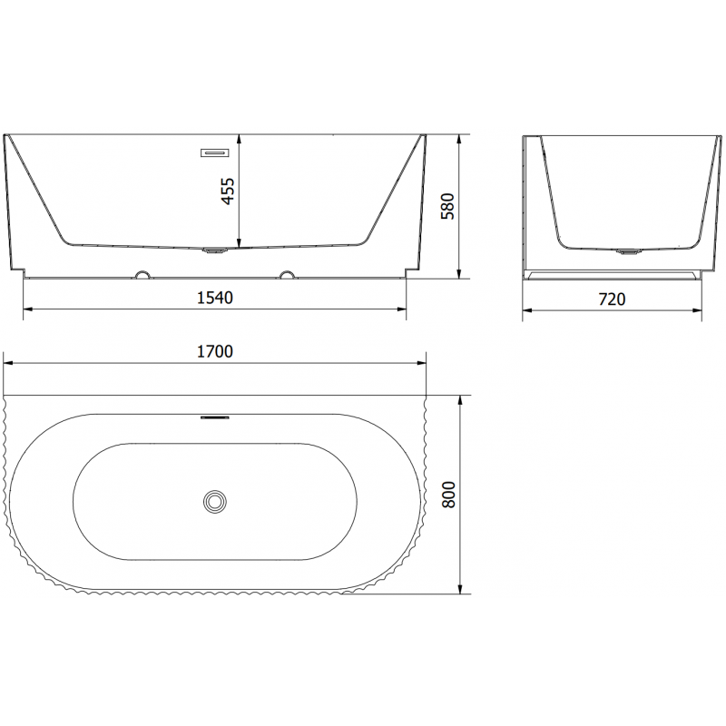 Mexen Sella szabadon álló fal melletti bordázott kád 170 x 80 cm, fehér matt, matt réz túlfolyó - 52711708001-65