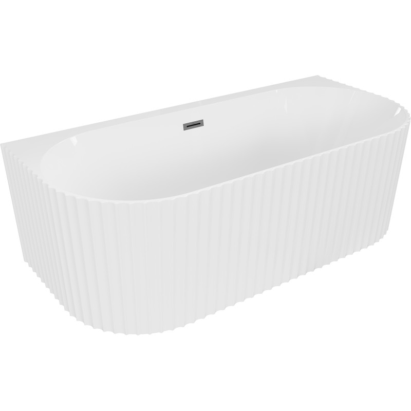 Mexen Sella cadă de sine stătătoare freestanding cu model canelat 170 x 80 cm, alb mat, preaplin gri armă periat