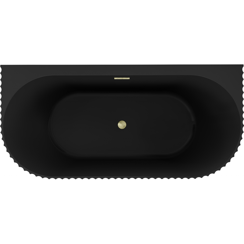 Mexen Sella szabadon álló fal melletti bordázott kád 170 x 80 cm, fekete matt, arany kefélt túlfolyóval - 52711708071-55